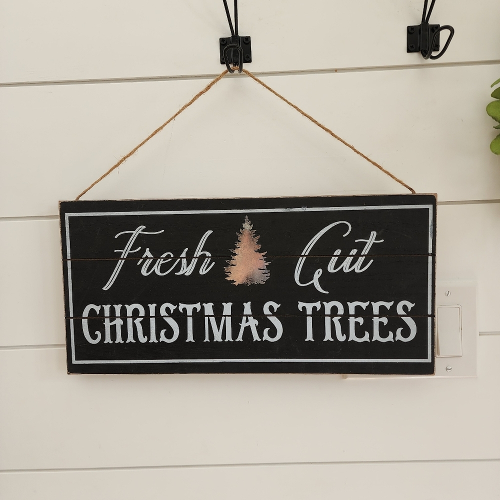Fresh cut Christmas Trees sign industrial farmhouse style NEW